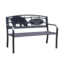 Close-Up of Personalised Farmyard Pig Iron & Steel Park Bench in Black