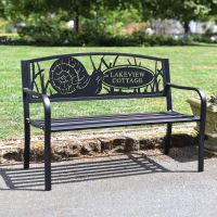 Personalised Garden Snail Iron & Steel Park Bench in Black in Situ