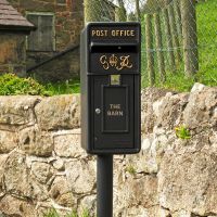 Personalised Traditional King George Rex Freestanding Black Period Post Box in Situ Near a Stone Wall