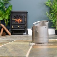 Pewter Finish Traditional Fireside Log and Coal Bucket in Situ by the Fire Place Pewter Finish Traditional Fireside Log and Coal Bucket in Situ by the Fire Place