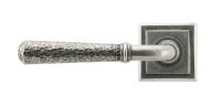 Pewter Hammered Lever Door Handle on Square Rose