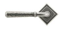 Pewter Hammered Lever Door Handle on Diamond Rose