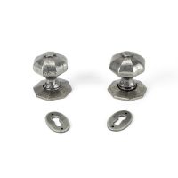 "Sesille" Oak & Antique Pewter 5 Lever Rim Lock and Knob Set hardware