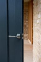 Pewter Round Lever Door Handle on Square Rose in Situ