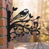 Steel Hanging Basket Bracket with Pied Wagtail on Branches Topper
