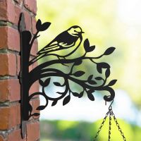 Steel Hanging Basket Bracket with Pied Wagtail on Branches Motif