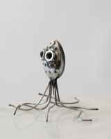 Angled view of scrap metal art sculpture