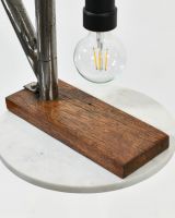 Close up of Industrial Style Pipe Lamp with Solid Wood Base base