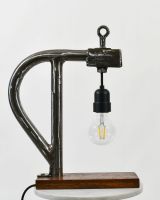 Industrial Style Pipe Lamp with Solid Wood Base Side View