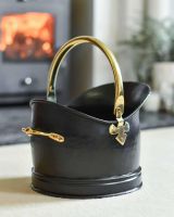Polished Brass & Black Iron Traditional Coal Bucket - 23.5cm Polished Brass & Black Iron Traditional Coal Bucket - 23.5cm