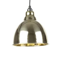 Polished Brass Bowl-Shaped Hanging Pendant Light with Hammered Brass Interior Polished Brass Bowl-Shaped Hanging Pendant Light with Hammered Brass Interior
