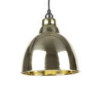 Polished Brass Bowl-Shaped Hanging Pendant Light with Smooth Brass Interior
