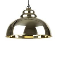 Polished Brass Curved Hanging Pendant Light with Smooth Brass Interior Close Up