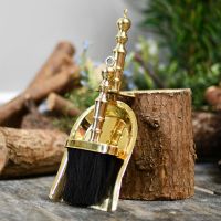 Polished Brass Fireplace Pan and Brush Set