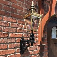 Polished Brass Harrogate Wall Lantern on Bracket in Situ