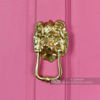 Polished Brass Mayfair Lion Door Knocker Fitted To Front Door