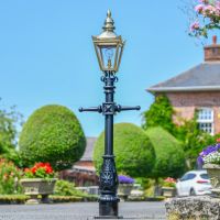 Miniature Polished Brass Victorian Lamp Post in Situ at the Front of the House 