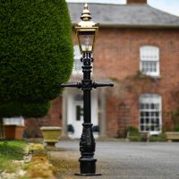 Miniature Polished Brass Victorian Lam Post in Situ on a Drive Way