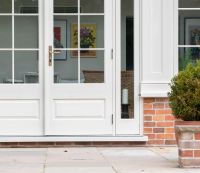Polished Copper Hammered Slimline Lever Door Handle in Situ Polished Copper Hammered Slimline Lever Door Handle in Situ
