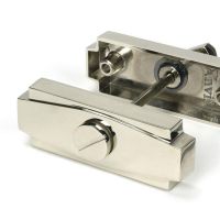 Close-Up of Connected Polished Nickel Art Deco Bathroom Thumb Lock