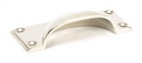 Polished Nickel Rectangular Drawer Pull with Curved Hammered Handle Close Up