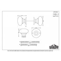 Dimensions for the Polished Nickel Mushroom Door Knob Set