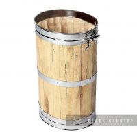 wooden round Log Basket With Polished Steel Rims wooden round Log Basket With Polished Steel Rims