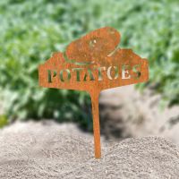 "Potatoes" Vegetable Label in Situ in the Garden