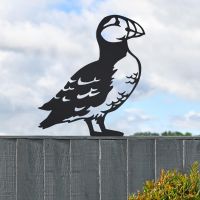 Black Sheet Steel Fence Topper with Puffin Design in Situ