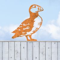Rustic Sheet Steel Fence Topper with Puffin Design in Situ Rustic Sheet Steel Fence Topper with Puffin Design in Situ