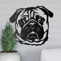 Metal Pug Wall Art on a Grey Wall