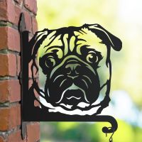 Pug hanging basket bracket on a summers day