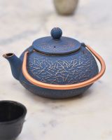 "Qianping" Cast Iron Blue and Copper Finish Japanese Style Teapot side view