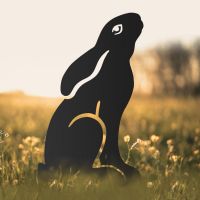 Realistic Moon Gazing Hare Sheet Steel Silhouette in Black Finish in Situ Realistic Moon Gazing Hare Sheet Steel Silhouette in Black Finish in Situ