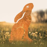 Realistic Moon Gazing Hare Sheet Steel Silhouette in Rustic Finish