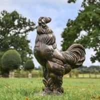 Recycled Cast Aluminium Bronze "Crowing" Rooster Sculpture in Situ