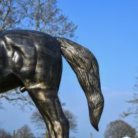 Close-Up of Pony Tail on Recycled Cast Aluminium Brushed Gold Roached Horse Sculpture  Close-Up of Pony Tail on Recycled Cast Aluminium Brushed Gold Roached Horse Sculpture