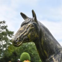 Close-Up of Recycled Cast Aluminium Brushed Gold Secretariat Horse Sculpture Close-Up of Recycled Cast Aluminium Brushed Gold Secretariat Horse Sculpture