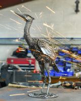 Recycled Metal Heron Sculpture