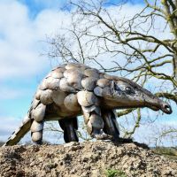 Recycled Metal Pangolin Sculpture on Display Outdoors