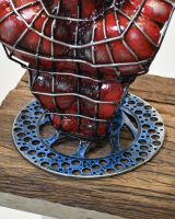 Close up of Recycled Metal Parts "Parker" Superhero Sculpture 
