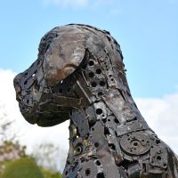 Close-up of the Recycled Parts on the Dog Sculpture