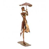Woman With Umbrella Ornament Created Out of Recycled Metal 