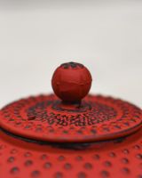 Close-Up of Teapot Lid for Red & Black Cast Iron "Ushirode Kyusu" Japanese Style Teapot