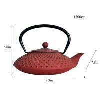 Red & Black Cast Iron "Ushirode Kyusu" Japanese Style Teapot Dimensions