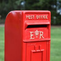 Close-Up of Elizabeth Regina Motif on Red Freestanding Post Box