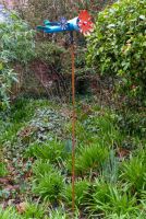 Vintage Airplane Wind Spinner Stakes - Blue and Red