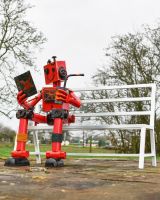 Recycled Metal Red Robot Selfie Bench