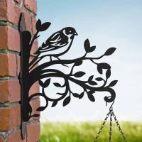 Steel Hanging Basket Bracket with Reed Bunting on Branches Topper