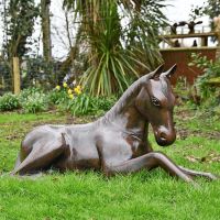 Resting Foal Garden Horse Sculpture in Situ Outdoors Resting Foal Garden Horse Sculpture in Situ Outdoors